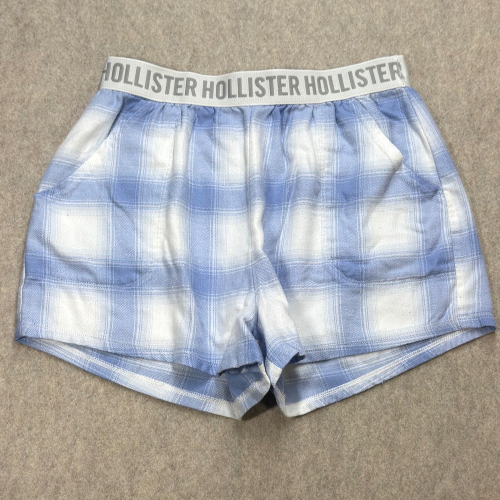 Hollister Womens Small Y2K Blue Plaid Preppy Loungewear Pajama Soft Girl Shorts